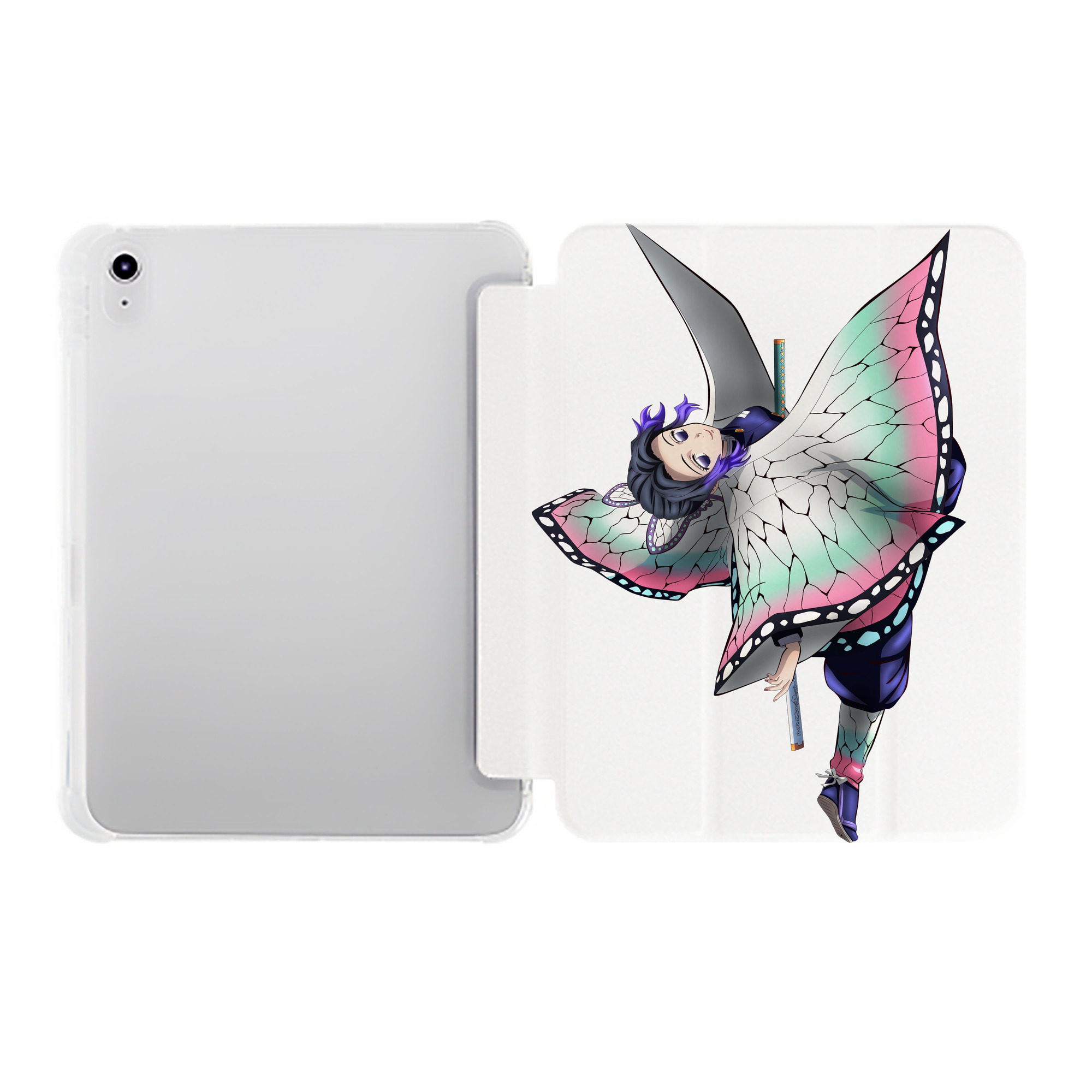（画像用） 鬼滅の刃（きめつのやいば）蟲柱-胡蝶 しのぶ／こちょう しのぶ Kochou Shinobu IPad ケース ペン収納付き 三つ折りスタンド PUレザー×シリコン 対応機種9.5/10.5/10.9インチ